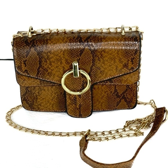 NEW-DUALFLAP GoldAccents Snake Print Crossbody Bag - Picture 5 of 10